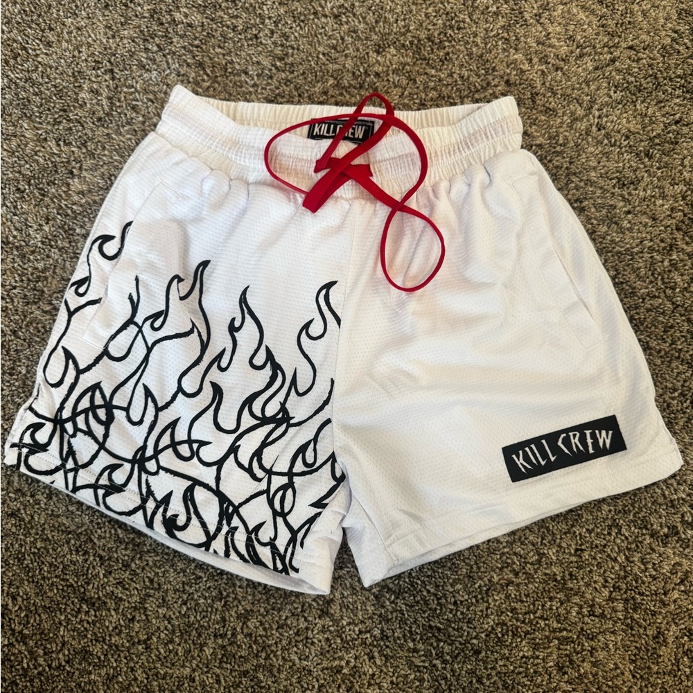 Kill Crew Unisex White Shorts with Black and Red Accents